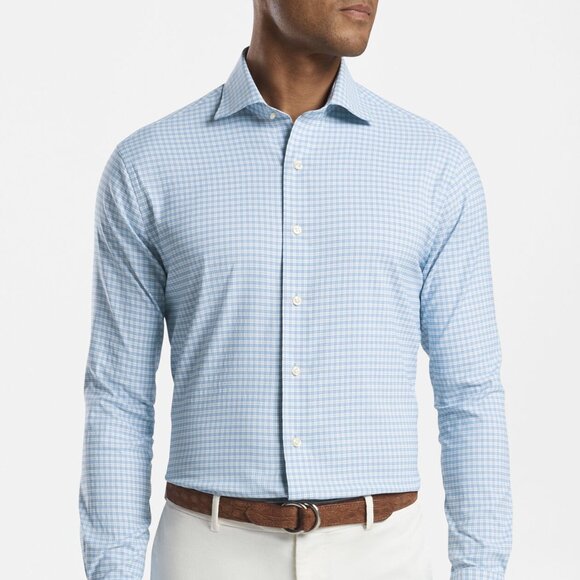 Peter Millar Wes Stretch Nylon Sport Shirt in Light Blue Mens LG Crown Crafted - Picture 1 of 12